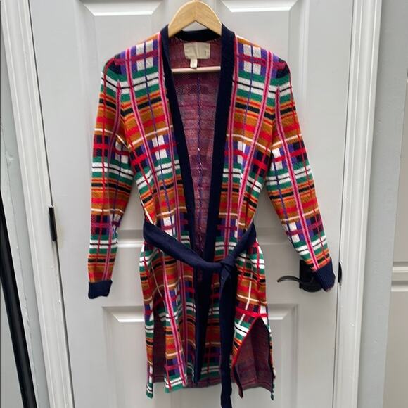 ANTHROPOLOGIE by MOTH Colorful Plaid Cardigan size S | Winston Plaid Long - Picture 2 of 7